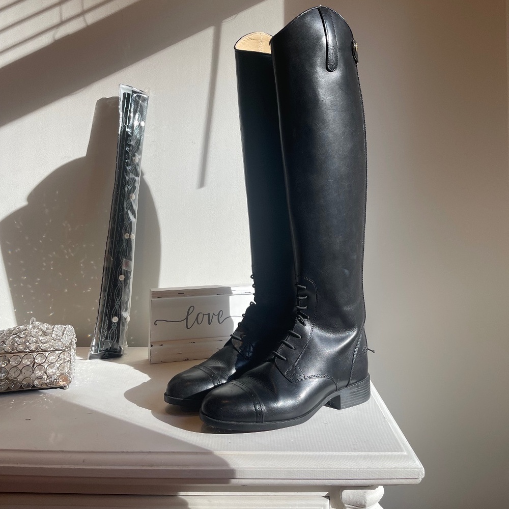 Ariat Full Zipper Show Riding Black Leather Tall Boots Size 8.5